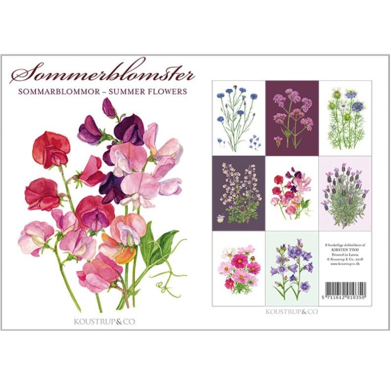 Kortmappe 8 stk - Sommerblomster