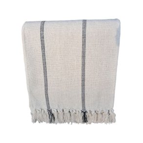 Plaid - Naturhvid-sort stribet - genanvendt bomuld 