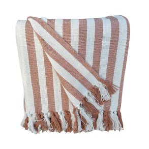 Plaid - Natur-gyldenbrun stribet - genanvendt bomuld 