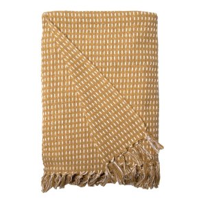 Plaid - Sennep hvide lige linier - genanvendt bomuld 