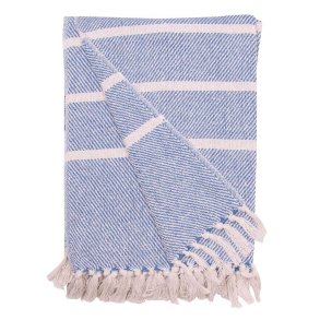 Plaid - Hvid - bl�stribet - genanvendt bomuld 