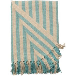 Plaid - Natur - Turkis stribet - genanvendt bomuld 