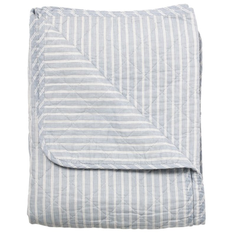 Quilt - lys bl med hvide dobbelt striber 