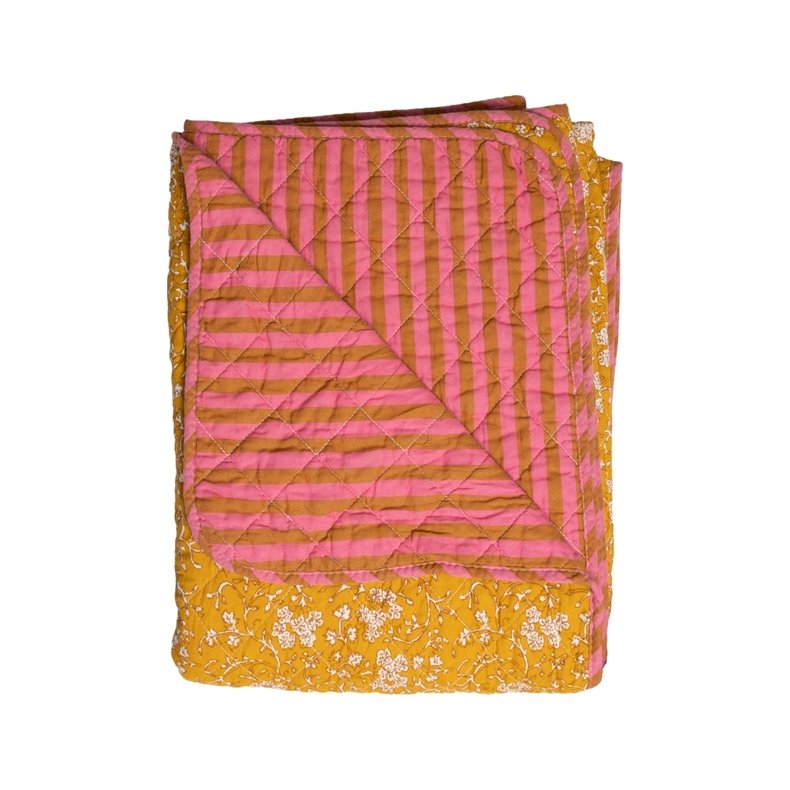 Quilt - Ethnic Lille blomst gul/pink - Ekstra lang