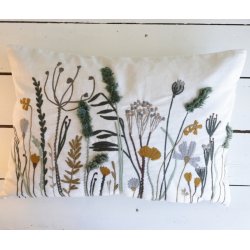 Pude - Medusa hvid/gr  broderede vilde blomster 40x60