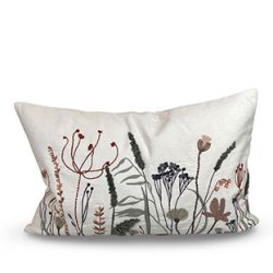 Pude - Medusa hvid/fersken  broderede vilde blomster 40x60