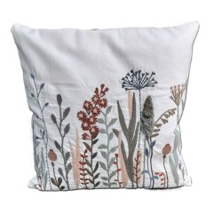 Pude - Spear white Green - med vilde blomster 45x45