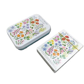 Kortspil - klassiske spillekort med vilde blomster i fin metal ske